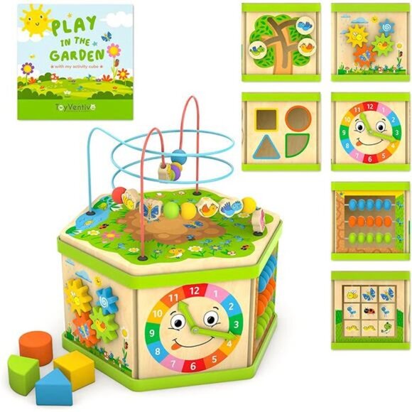 Wooden Kids Baby Activity Cube - Educational Learning Montessori Toddler Toys - Picture 1 of 6